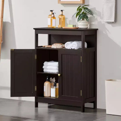 Meuble de salle de bain en bois Yaheetech avec étagères réglables