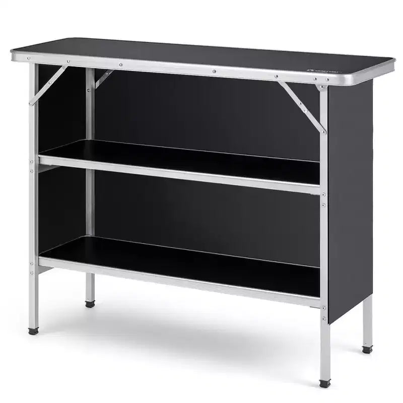 Table de camping pliante Costway, table de pique-nique portable en aluminium avec étagères à 2 niveaux, noir/café