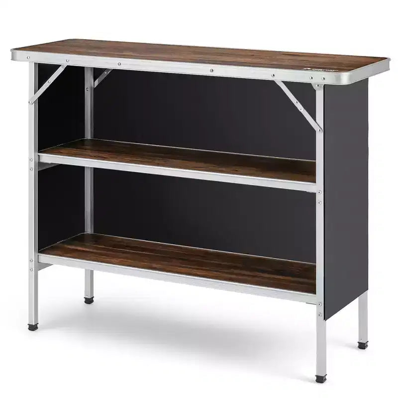 Table de camping pliante Costway, table de pique-nique portable en aluminium avec étagères à 2 niveaux, noir/café