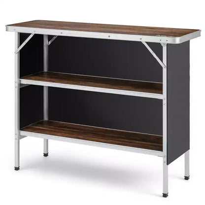 Table de camping pliante Costway, table de pique-nique portable en aluminium avec étagères à 2 niveaux, noir/café