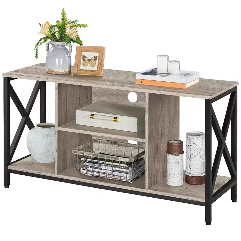 Meuble TV Yaheetech 119 cm, Console TV 119 cm de large, Gris