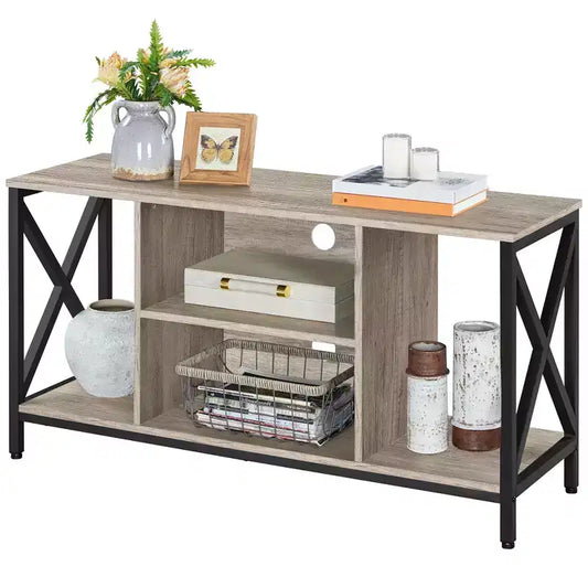 Meuble TV Yaheetech 119 cm, Console TV 119 cm de large, Gris