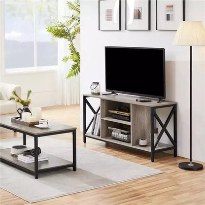 Meuble TV Yaheetech 119 cm, Console TV 119 cm de large, Gris