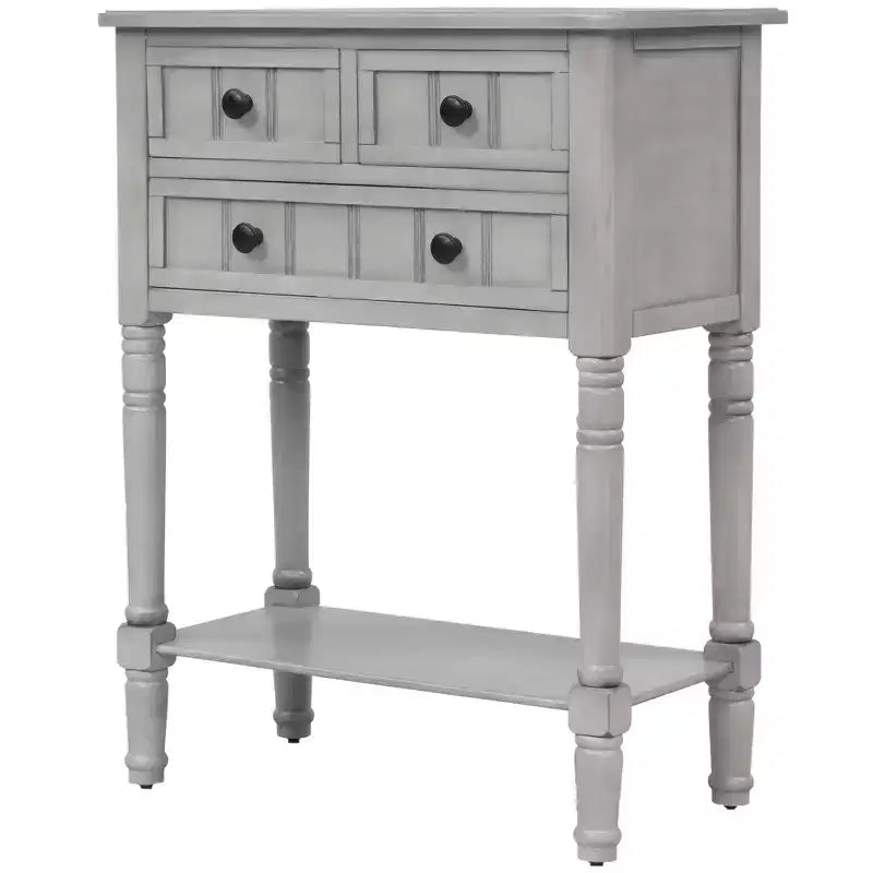 Console ModernLuxe avec trois tiroirs de rangement et une étagère inférieure