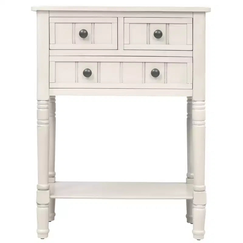 Console ModernLuxe avec trois tiroirs de rangement et une étagère inférieure