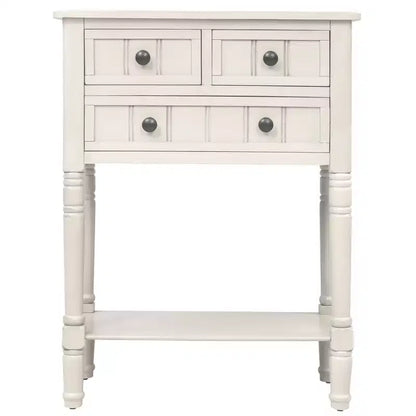 Console ModernLuxe avec trois tiroirs de rangement et une étagère inférieure