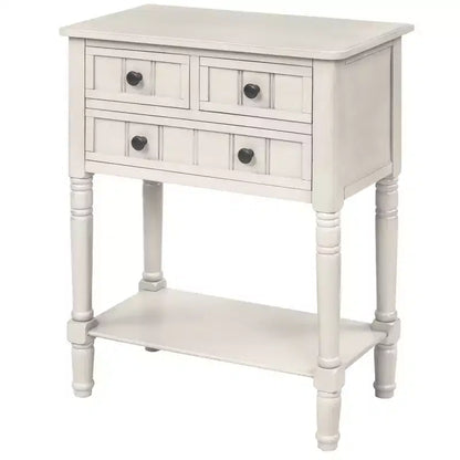 Console ModernLuxe avec trois tiroirs de rangement et une étagère inférieure