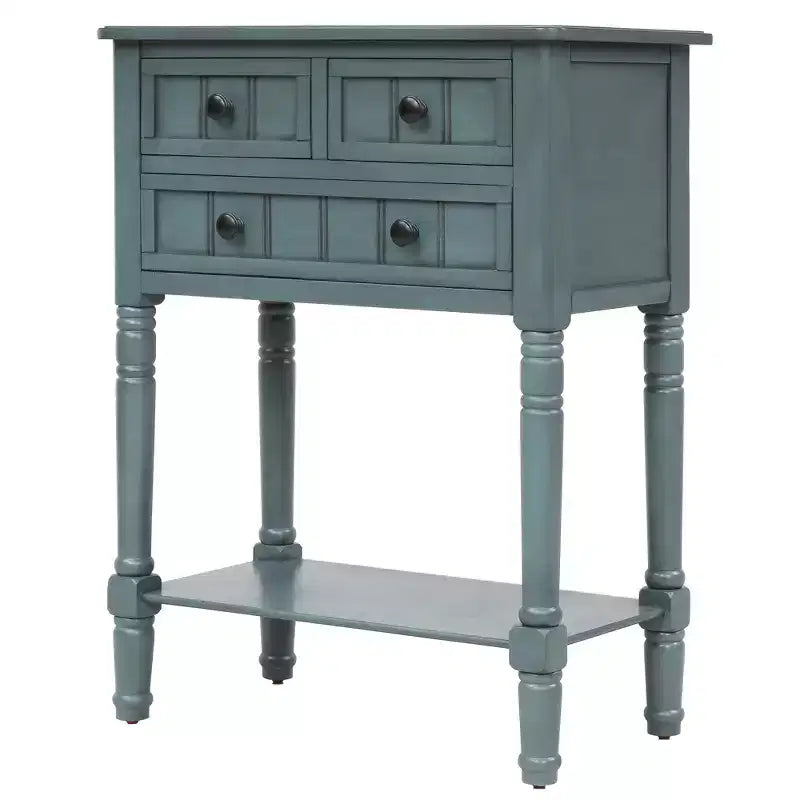 Console ModernLuxe avec trois tiroirs de rangement et une étagère inférieure