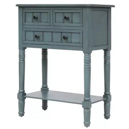 Console ModernLuxe avec trois tiroirs de rangement et une étagère inférieure