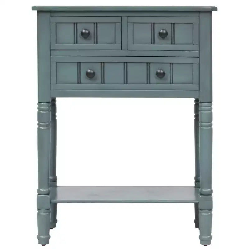 Console ModernLuxe avec trois tiroirs de rangement et une étagère inférieure