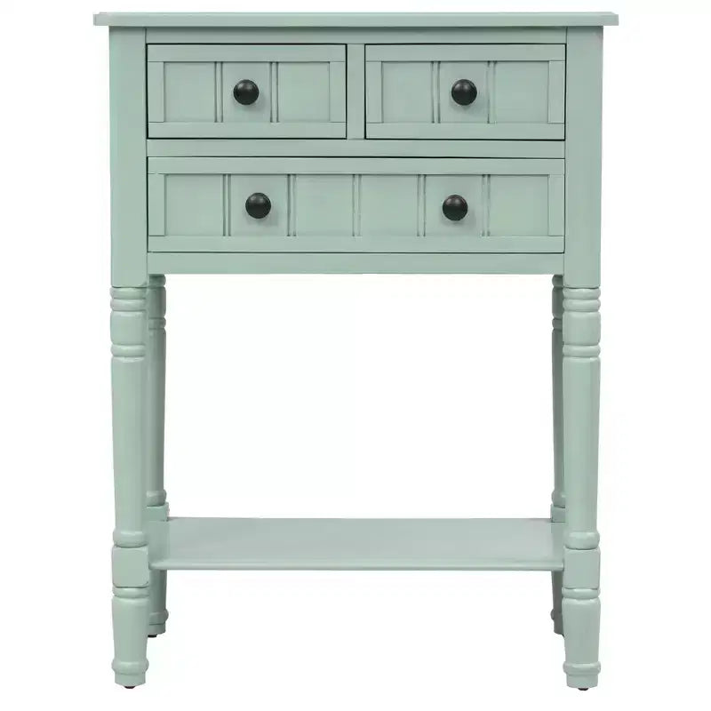 Console ModernLuxe avec trois tiroirs de rangement et une étagère inférieure