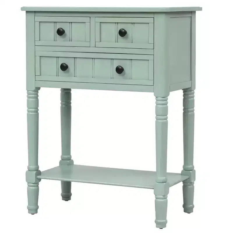 Console ModernLuxe avec trois tiroirs de rangement et une étagère inférieure