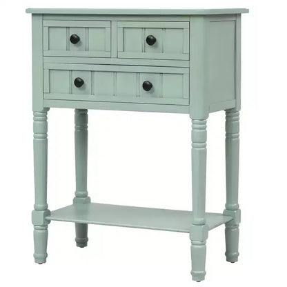 Console ModernLuxe avec trois tiroirs de rangement et une étagère inférieure