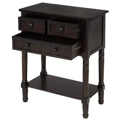 Console ModernLuxe avec trois tiroirs de rangement et une étagère inférieure