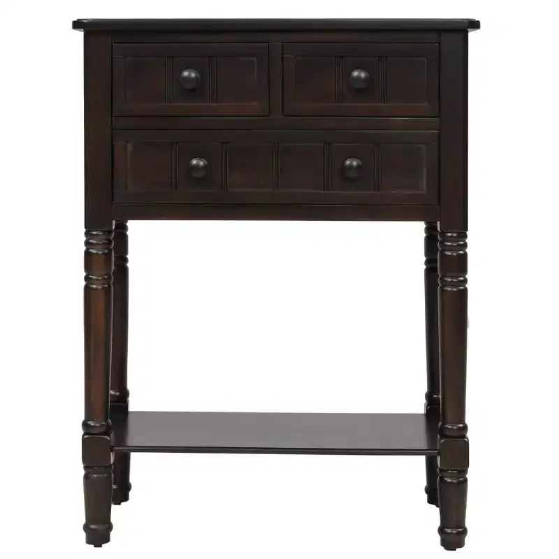 Console ModernLuxe avec trois tiroirs de rangement et une étagère inférieure
