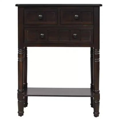Console ModernLuxe avec trois tiroirs de rangement et une étagère inférieure