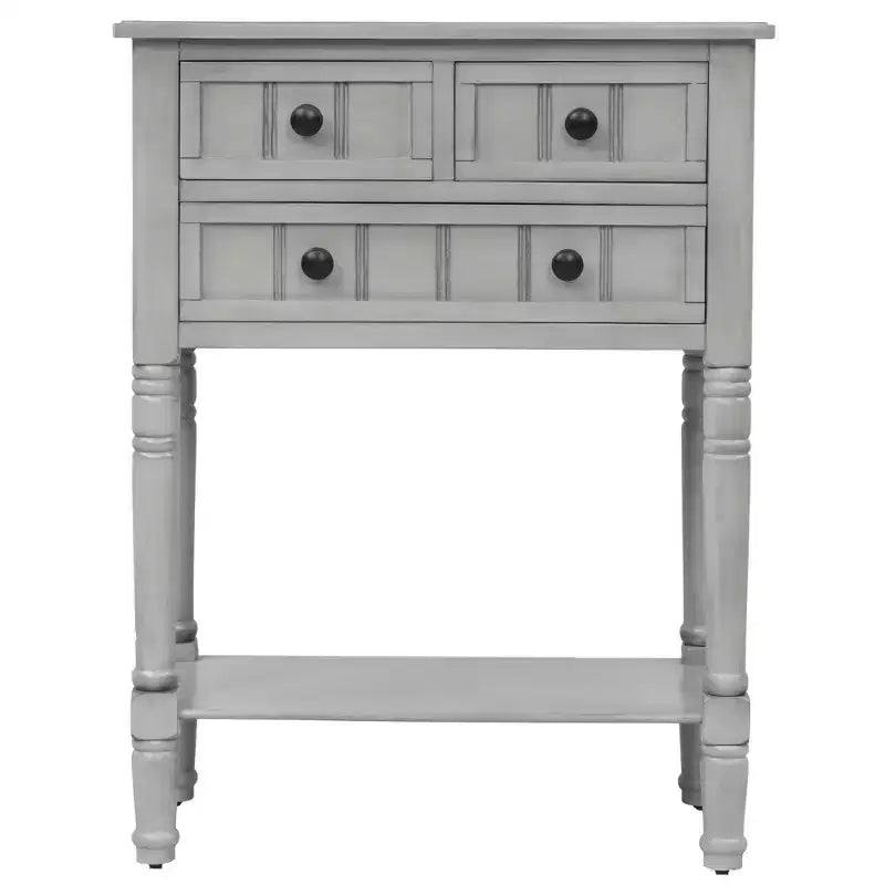 Console ModernLuxe avec trois tiroirs de rangement et une étagère inférieure