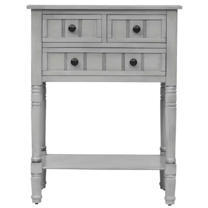 Console ModernLuxe avec trois tiroirs de rangement et une étagère inférieure