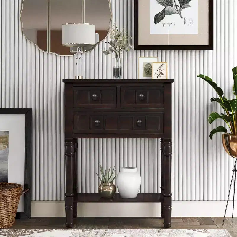 ModernLuxe Console Table with Three Storage Drawers and Bottom Shelf