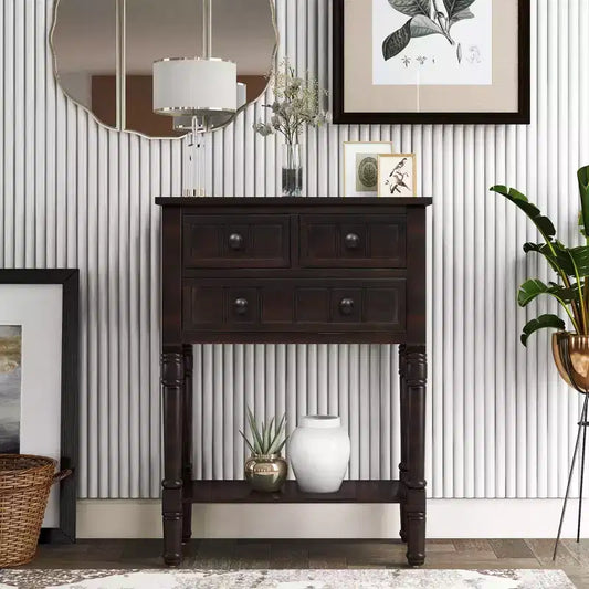 ModernLuxe Console Table with Three Storage Drawers and Bottom Shelf