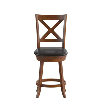 Tabouret de bar pivotant Merrick Lane 24, hauteur comptoir, en bois classique, avec dossier croisé, assise rembourrée et repose-pieds intégré