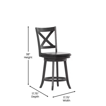 Tabouret de bar pivotant Merrick Lane 24, hauteur comptoir, en bois classique, avec dossier croisé, assise rembourrée et repose-pieds intégré