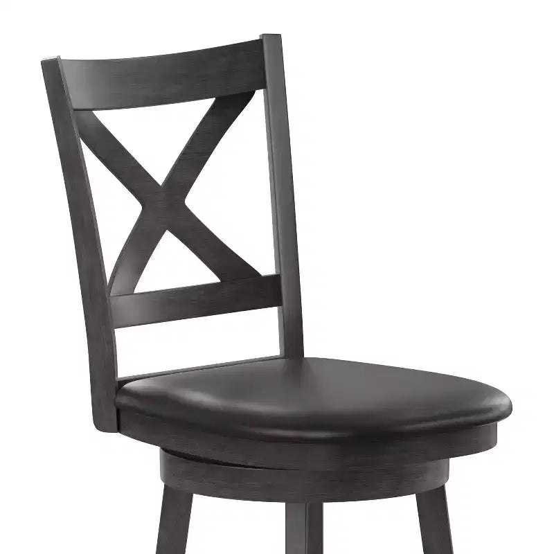 Tabouret de bar pivotant Merrick Lane 24, hauteur comptoir, en bois classique, avec dossier croisé, assise rembourrée et repose-pieds intégré