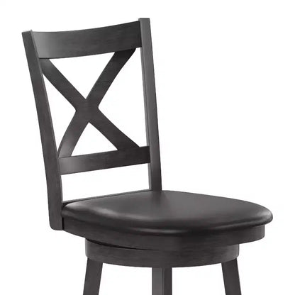 Tabouret de bar pivotant Merrick Lane 24, hauteur comptoir, en bois classique, avec dossier croisé, assise rembourrée et repose-pieds intégré