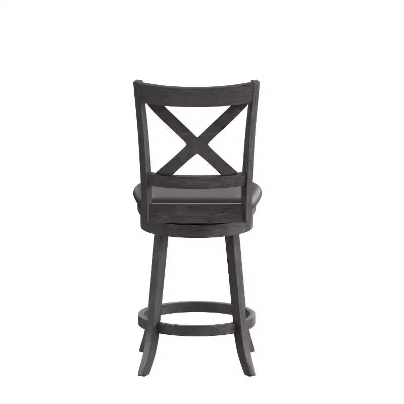 Tabouret de bar pivotant Merrick Lane 24, hauteur comptoir, en bois classique, avec dossier croisé, assise rembourrée et repose-pieds intégré
