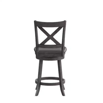 Tabouret de bar pivotant Merrick Lane 24, hauteur comptoir, en bois classique, avec dossier croisé, assise rembourrée et repose-pieds intégré