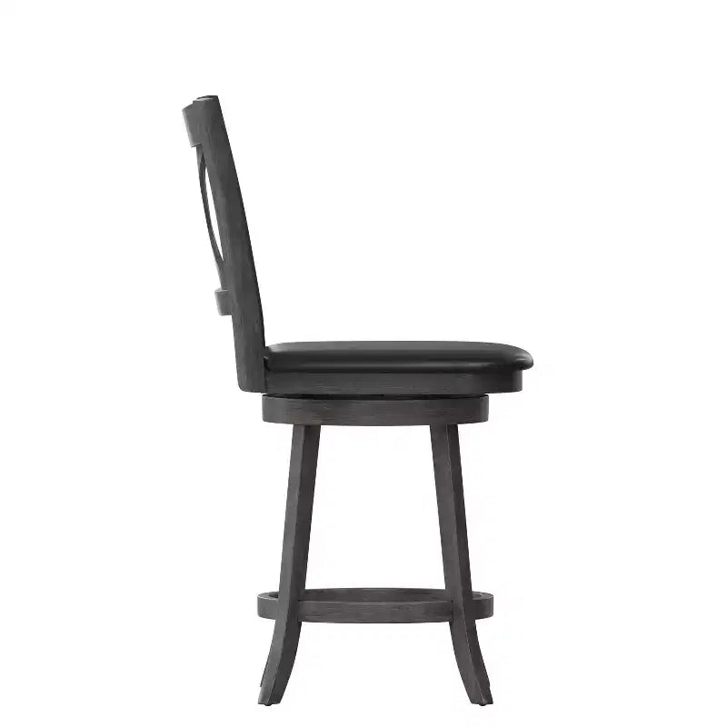 Tabouret de bar pivotant Merrick Lane 24, hauteur comptoir, en bois classique, avec dossier croisé, assise rembourrée et repose-pieds intégré