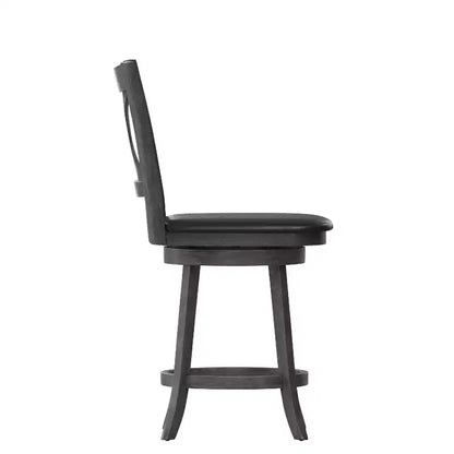 Tabouret de bar pivotant Merrick Lane 24, hauteur comptoir, en bois classique, avec dossier croisé, assise rembourrée et repose-pieds intégré