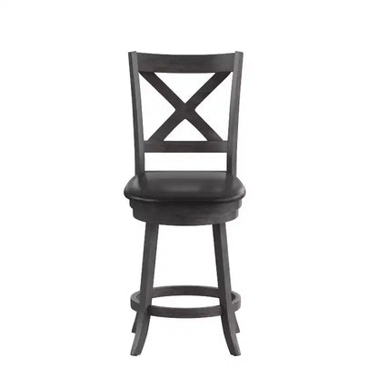 Tabouret de bar pivotant Merrick Lane 24, hauteur comptoir, en bois classique, avec dossier croisé, assise rembourrée et repose-pieds intégré