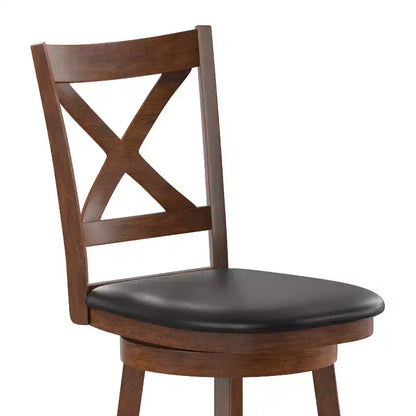 Tabouret de bar pivotant Merrick Lane 24, hauteur comptoir, en bois classique, avec dossier croisé, assise rembourrée et repose-pieds intégré
