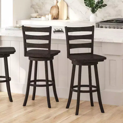 Tabouret pivotant classique en bois à dossier échelle de qualité commerciale Merrick Lane avec siège et repose-pieds en bois massif