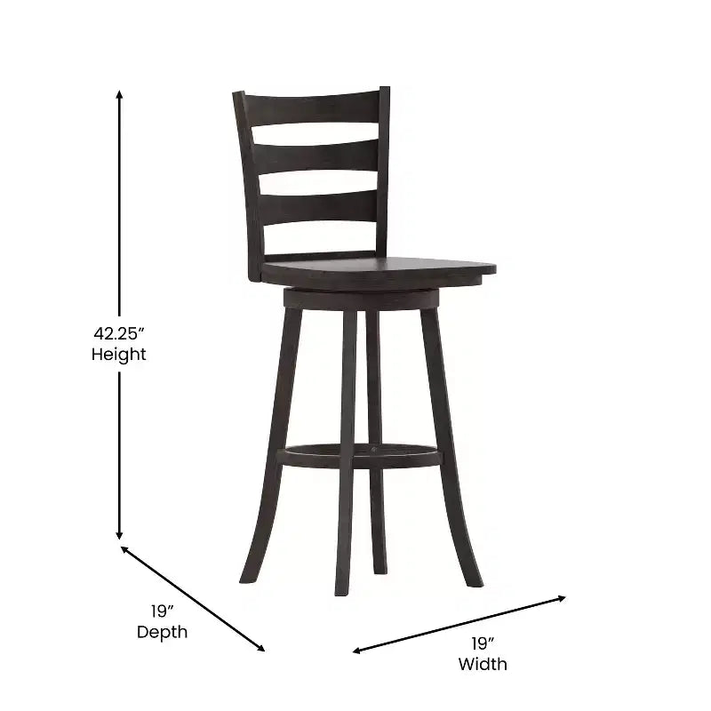 Tabouret pivotant classique en bois à dossier échelle de qualité commerciale Merrick Lane avec siège et repose-pieds en bois massif