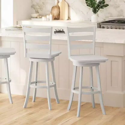Tabouret pivotant classique en bois à dossier échelle de qualité commerciale Merrick Lane avec siège et repose-pieds en bois massif