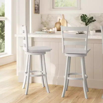 Tabouret pivotant classique en bois à dossier échelle de qualité commerciale Merrick Lane avec siège et repose-pieds en bois massif