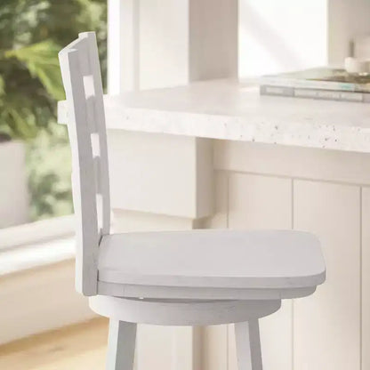 Tabouret pivotant classique en bois à dossier échelle de qualité commerciale Merrick Lane avec siège et repose-pieds en bois massif