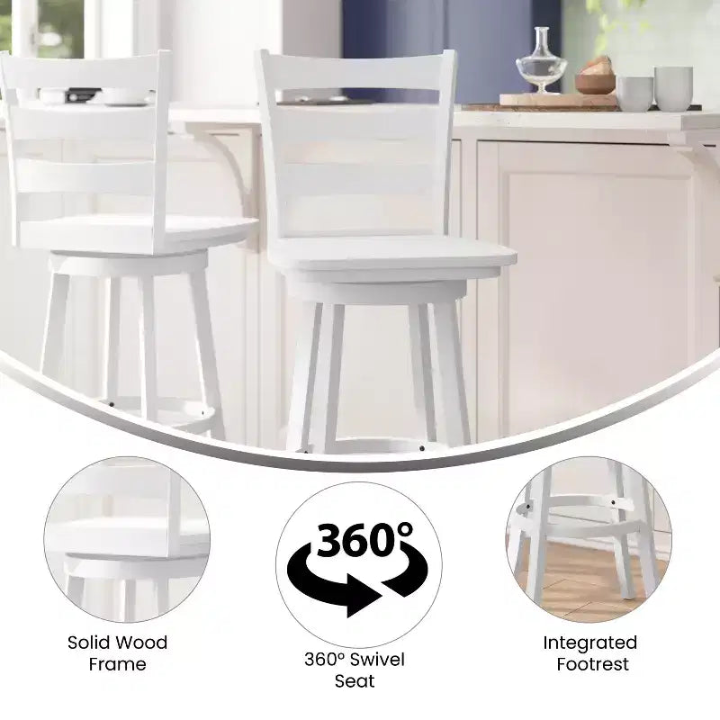 Tabouret pivotant classique en bois à dossier échelle de qualité commerciale Merrick Lane avec siège et repose-pieds en bois massif