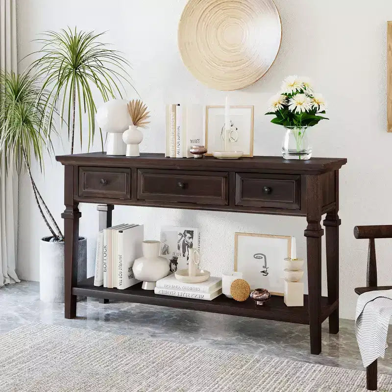 Console de table rétro avec tiroirs et étagère - ModernLuxe