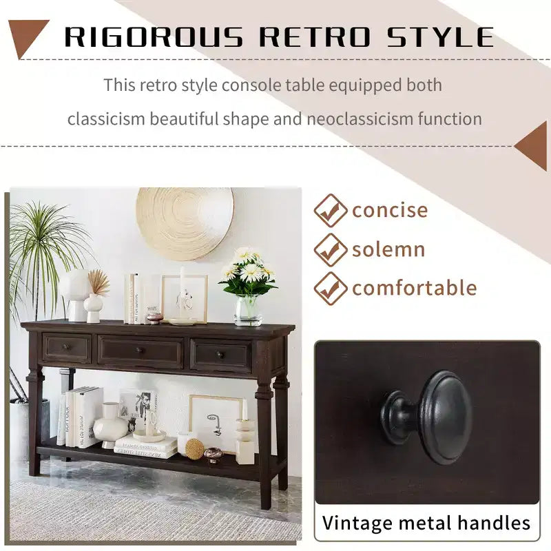 Console de table rétro avec tiroirs et étagère - ModernLuxe