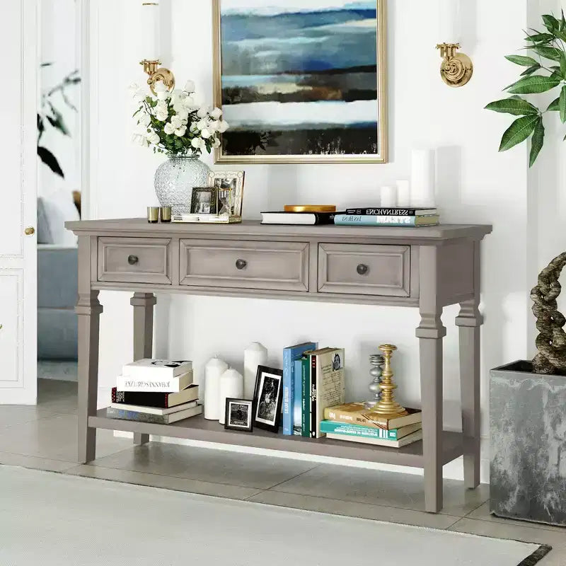 Console de table rétro avec tiroirs et étagère - ModernLuxe