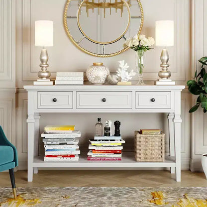 Retro Console Table with Drawers and Shelf-ModernLuxe