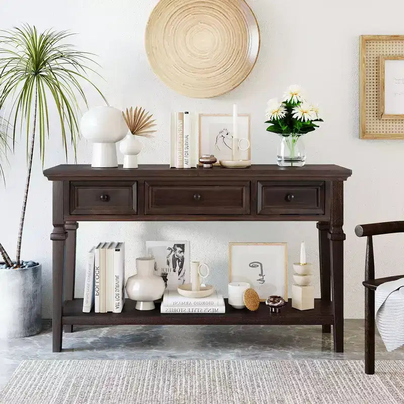 Console de table rétro avec tiroirs et étagère - ModernLuxe