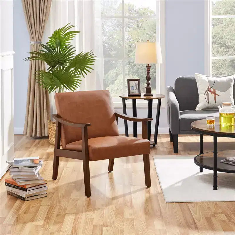 Fauteuil d'appoint moderne Yaheetech en similicuir avec pieds en bois massif