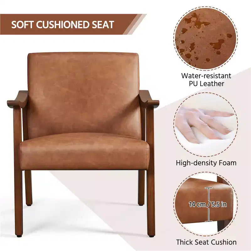 Fauteuil d'appoint moderne Yaheetech en similicuir avec pieds en bois massif