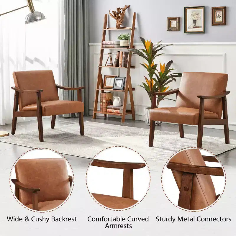 Fauteuil d'appoint moderne Yaheetech en similicuir avec pieds en bois massif