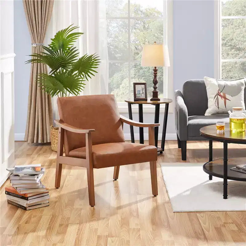 Fauteuil d'appoint moderne Yaheetech en similicuir avec pieds en bois massif