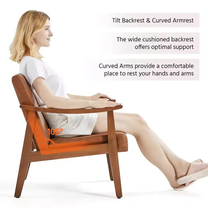 Fauteuil d'appoint moderne Yaheetech en similicuir avec pieds en bois massif